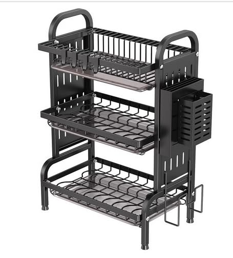 HASTHIP® Kitchen Utensils Organizer-3-Tier Utensils Organizer Carbon Steel Wire Drain Rack with Drip Tray,Dish Bowl Organizer Rack with Hook,Cutlery Holder HASTHIP® Kitchen Utensils Organizer-3-Tier Utensils Organizer Carbon Steel Wire Drain Rack with Drip Tray,Dish Bowl Organizer Rack with Hook,Cutlery Holder